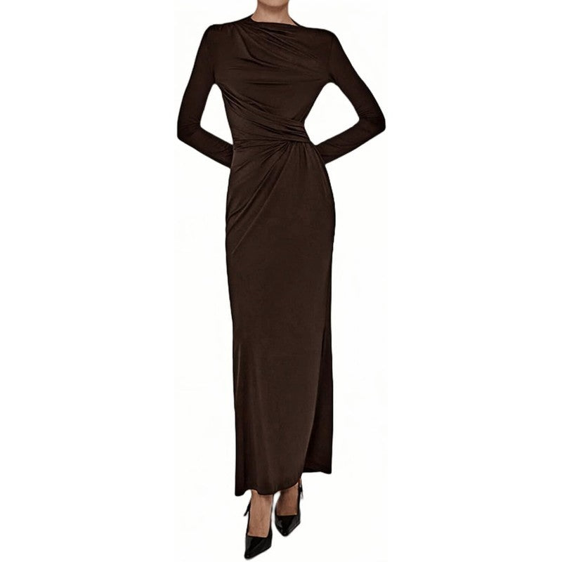 Women Elegant Casual Long Sleeve Sexy Bodycon Loun Brown - front view