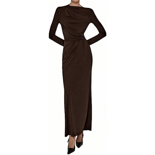 Women Elegant Casual Long Sleeve Sexy Bodycon Loun Brown - front view