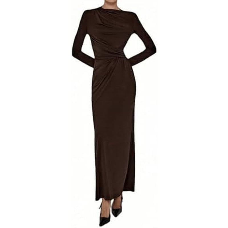 Women Elegant Casual Long Sleeve Sexy Bodycon Loun Brown - side angle