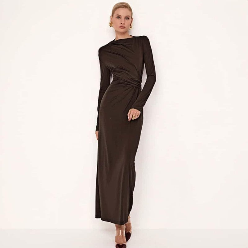 Women Elegant Casual Long Sleeve Sexy Bodycon Loun Brown - top view