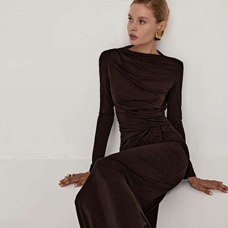 Women Elegant Casual Long Sleeve Sexy Bodycon Loun Brown - lifestyle look