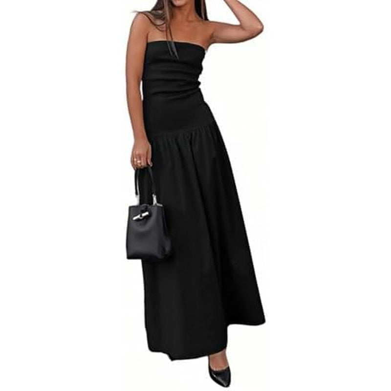Women's Summer Strapless Sleeveless Patchwork A-Li Black - side angle