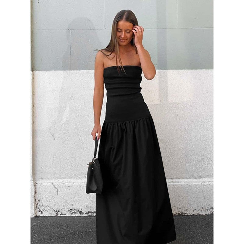 Women's Summer Strapless Sleeveless Patchwork A-Li Black - fabric and fit