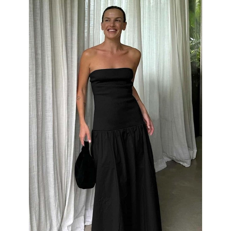 Women's Summer Strapless Sleeveless Patchwork A-Li Black - lifestyle look
